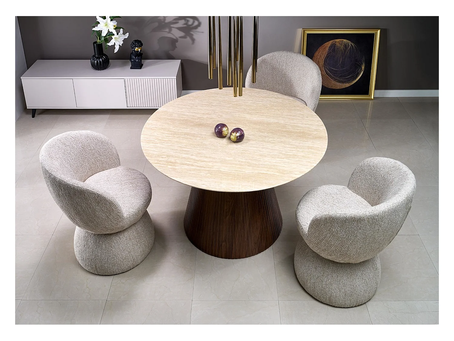 Tavolo da pranzo Pireu/Marmo MDF/Marrone Beige