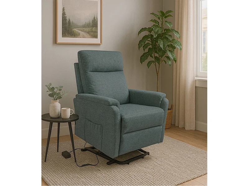 Sillón relax de 101x75x74 cm de tela con motor eléctrico y eleva personas en azul Delta