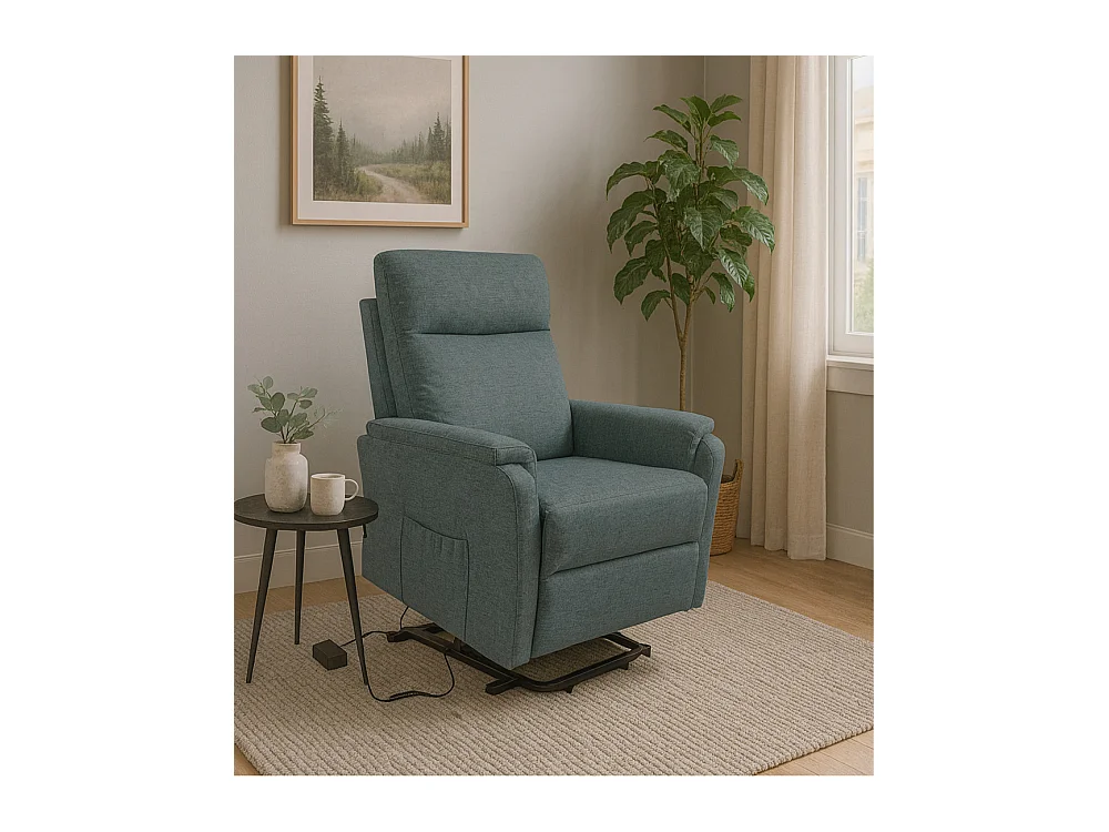 Sillón relax de 101x75x74 cm de tela con motor eléctrico y eleva personas en azul Delta