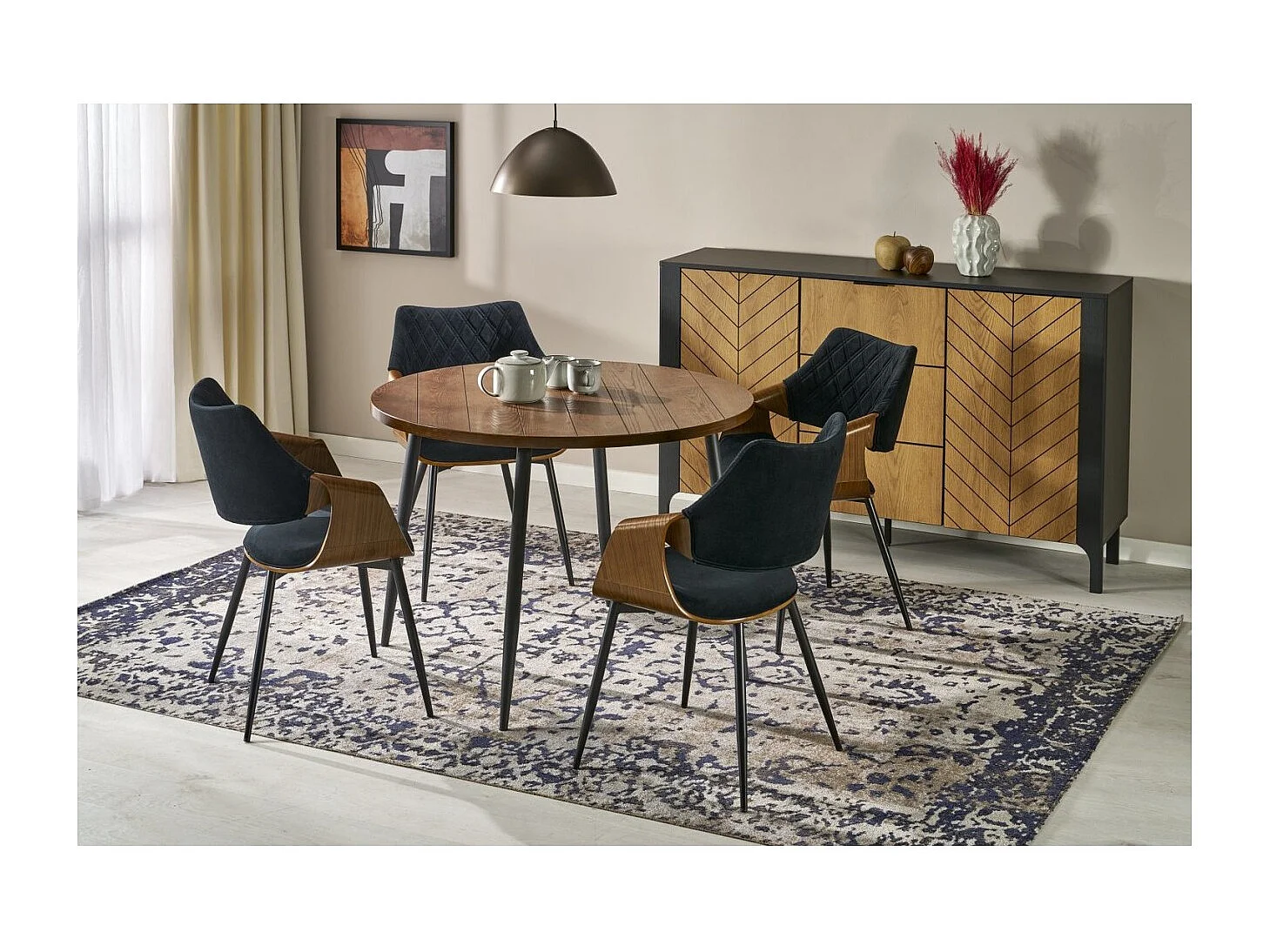 Tavolo da pranzo Barry/Rotondo/MDF+Impiallacciatura/Marrone e Nero