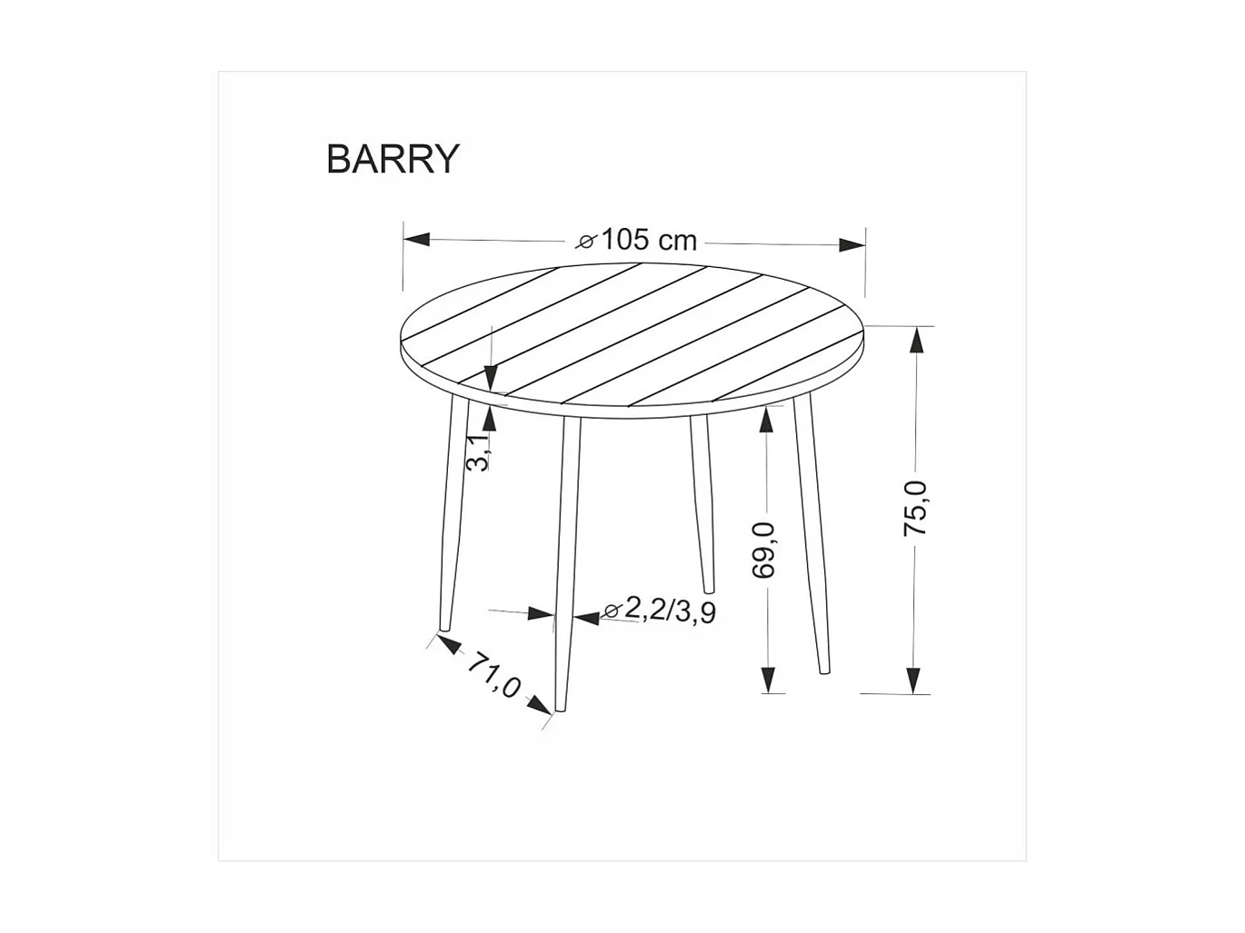 Tavolo da pranzo Barry/Rotondo/MDF+Impiallacciatura/Marrone e Nero