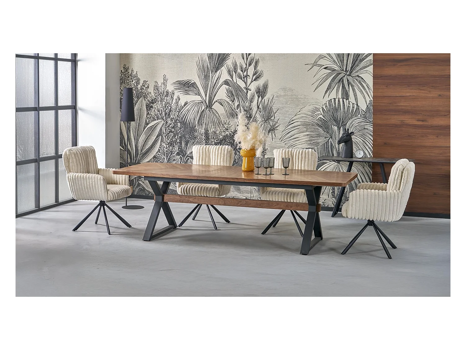 Esstisch Baron/Ausziehbar/MDF+Furnier/Braun&Schwarz