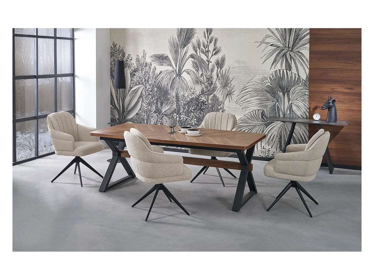 Esstisch Baron/Ausziehbar/MDF+Furnier/Braun&Schwarz