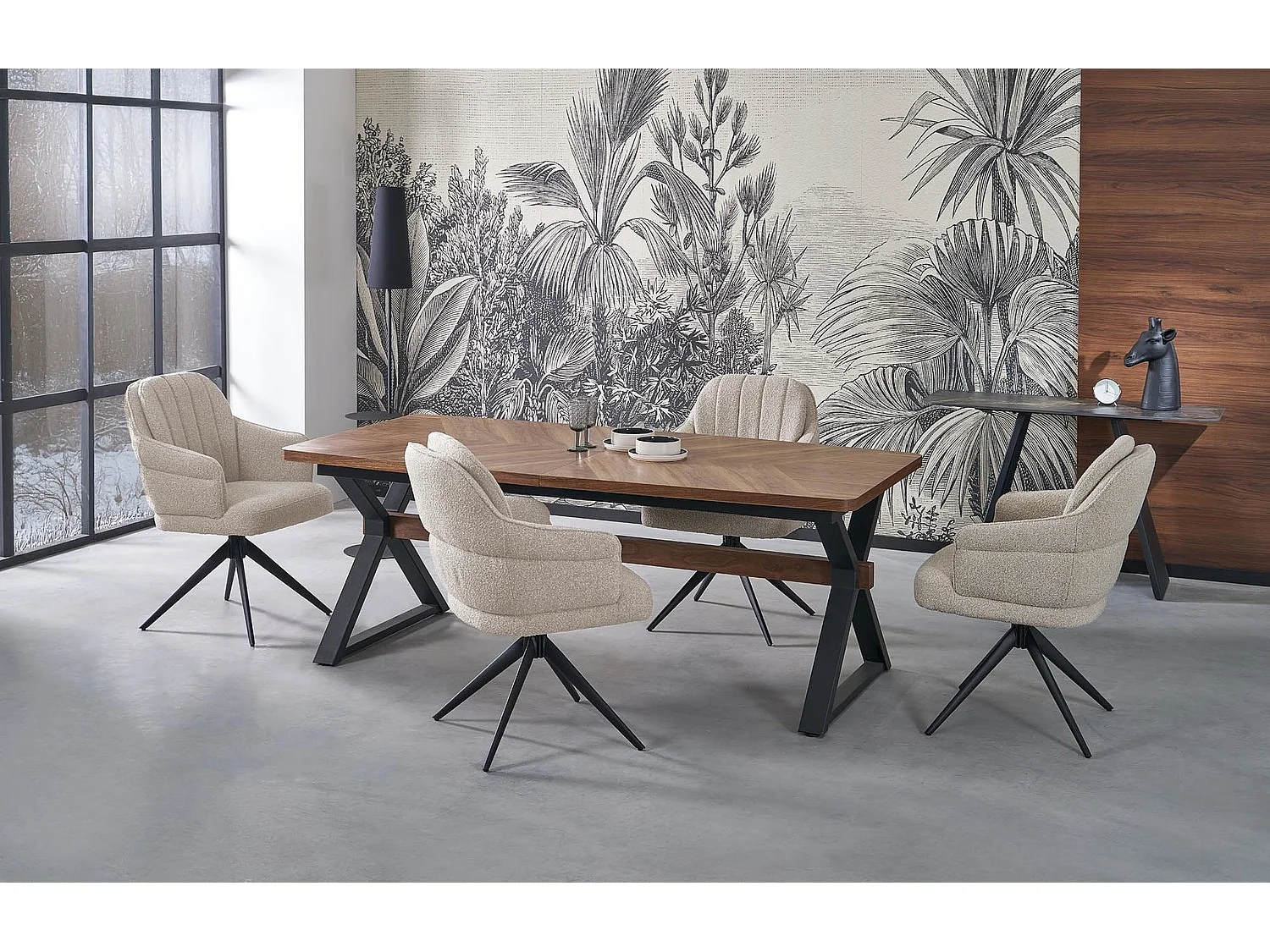 Tavolo da pranzo Baron/Allungabile/MDF+Impiallacciatura/Marrone e Nero