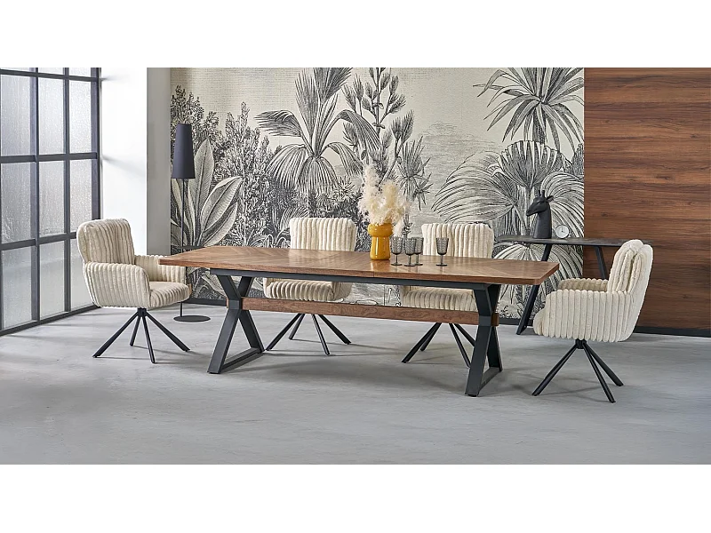 Esstisch Baron/Ausziehbar/MDF+Furnier/Braun&Schwarz