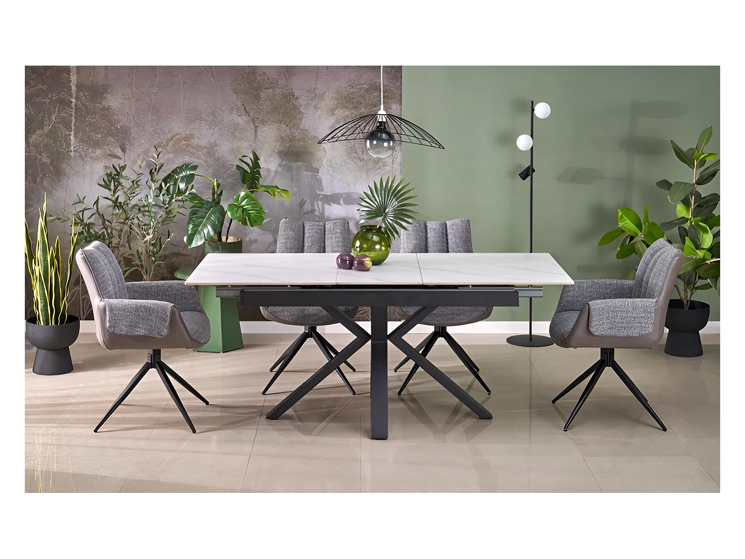 Table à manger Platan/Métal fritté/Extensible/Blanc Noir