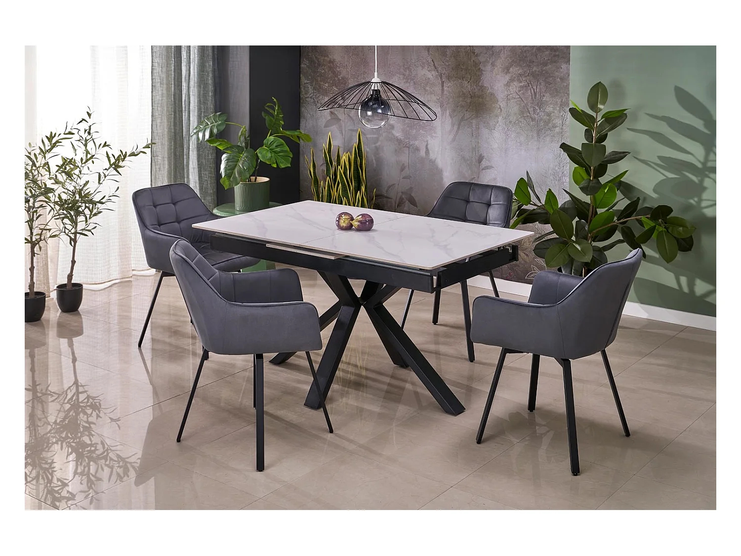 Table à manger Platan/Métal fritté/Extensible/Blanc Noir