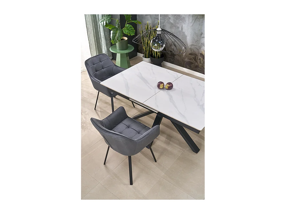 Table à manger Platan/Métal fritté/Extensible/Blanc Noir