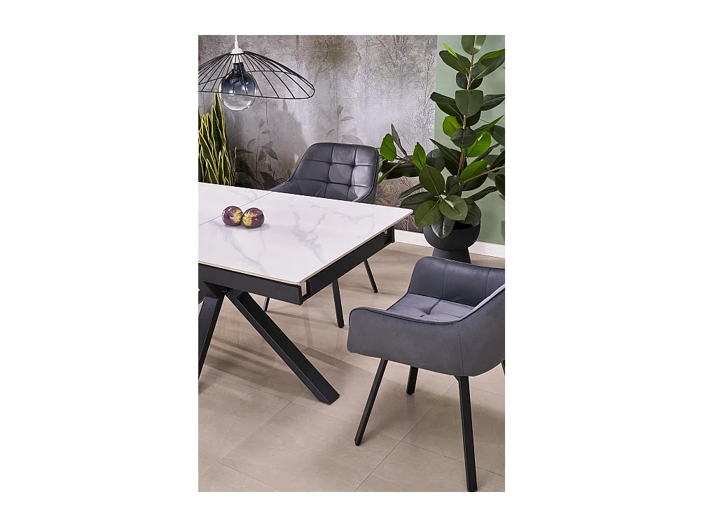 Table à manger Platan/Métal fritté/Extensible/Blanc Noir