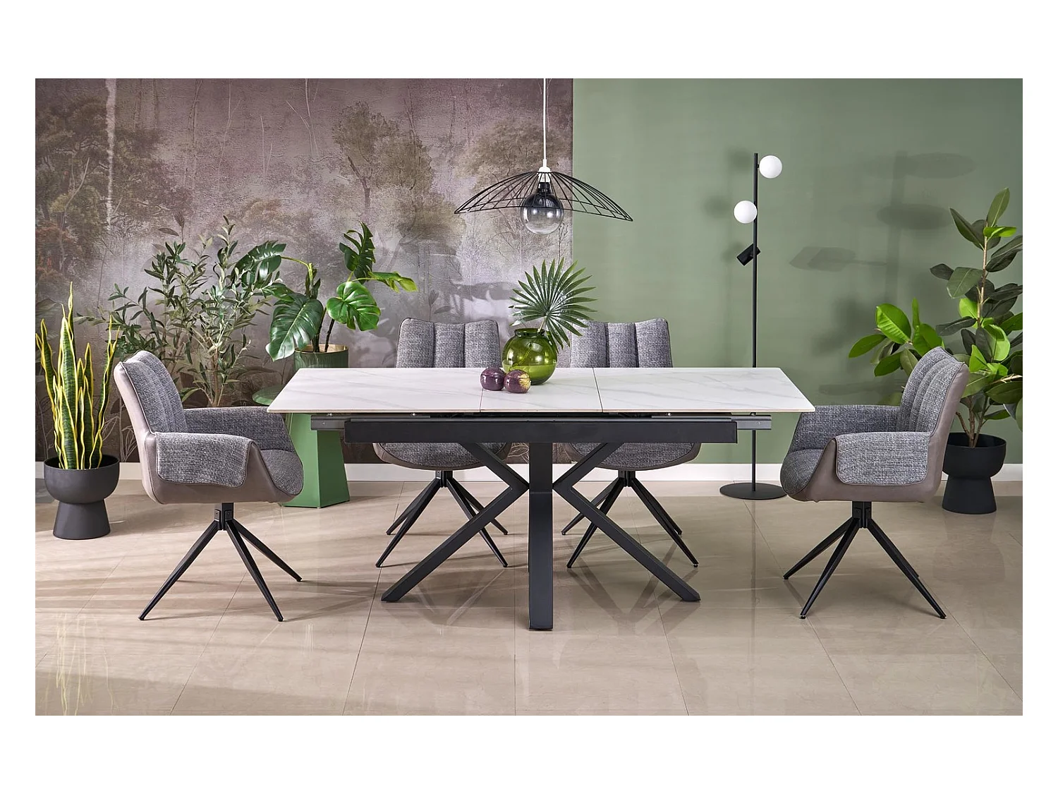 Table à manger Platan/Métal fritté/Extensible/Blanc Noir