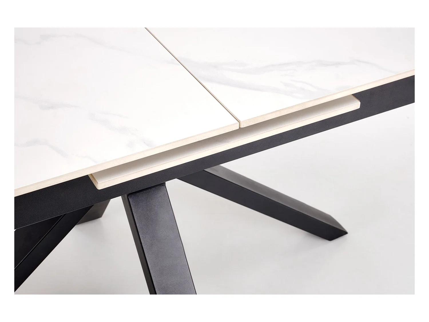 Table à manger Platan/Métal fritté/Extensible/Blanc Noir