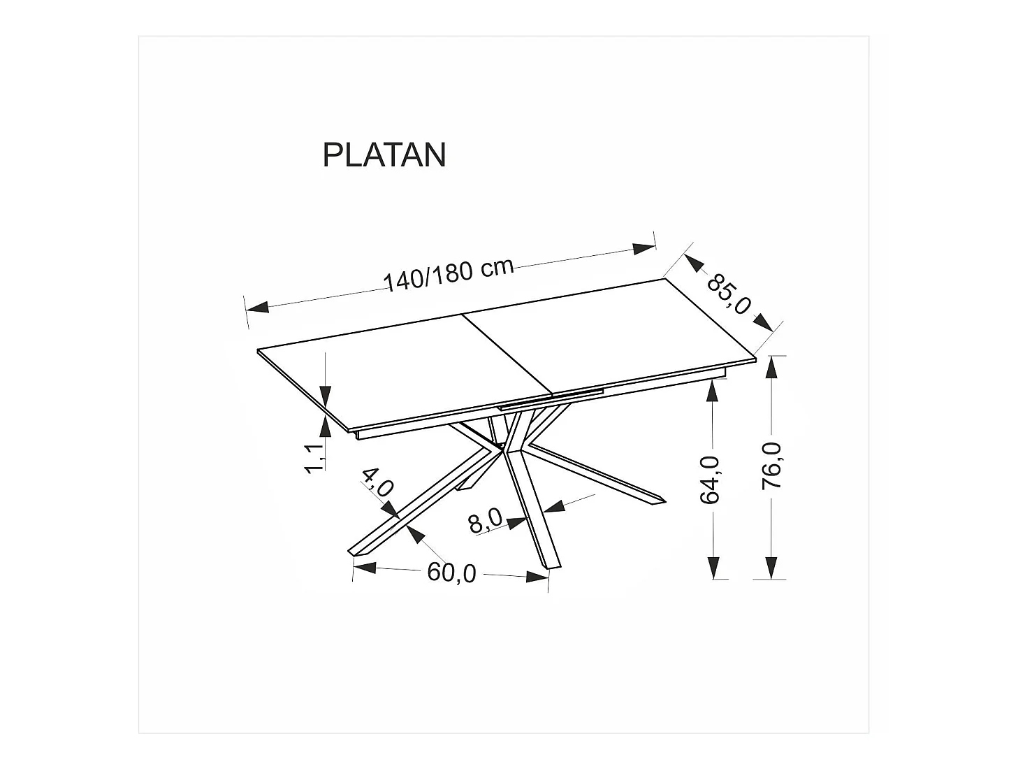 Table à manger Platan/Métal fritté/Extensible/Blanc Noir