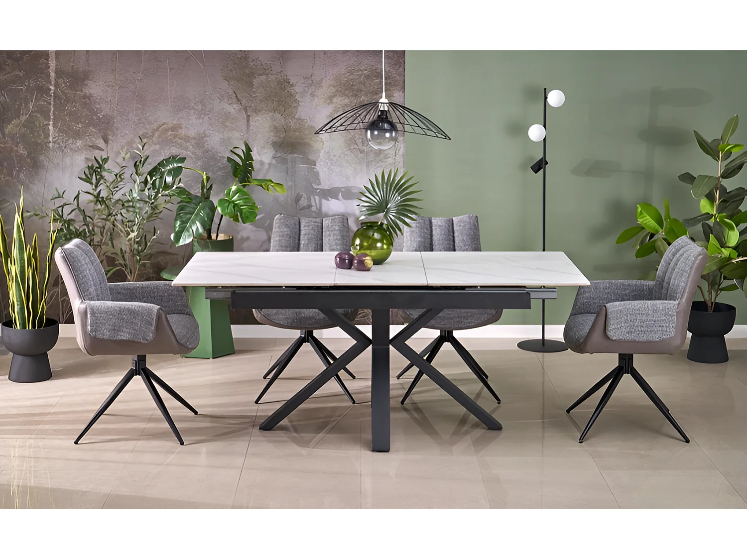 Table à manger Platan/Métal fritté/Extensible/Blanc Noir