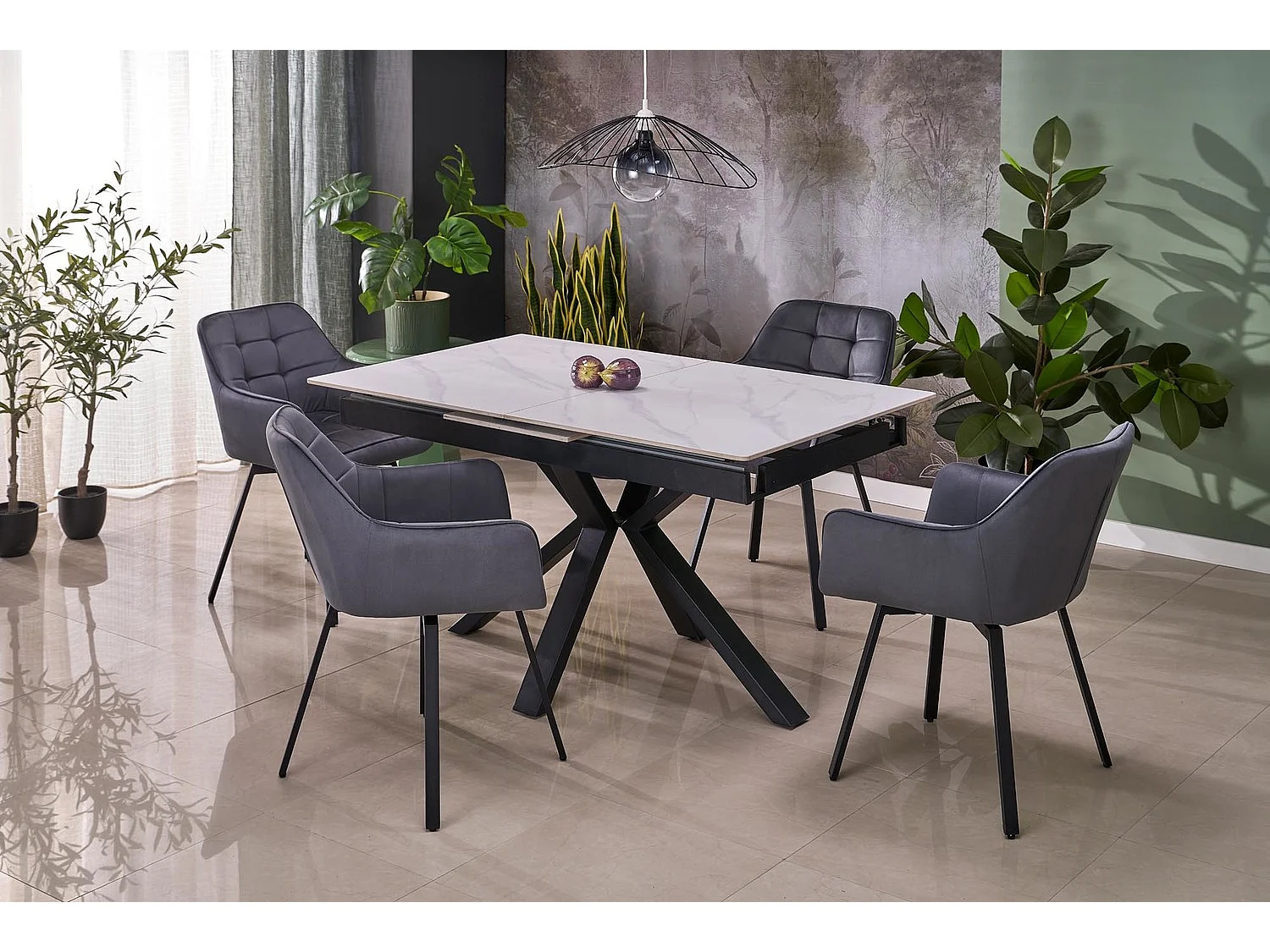 Table à manger Platan/Métal fritté/Extensible/Blanc Noir