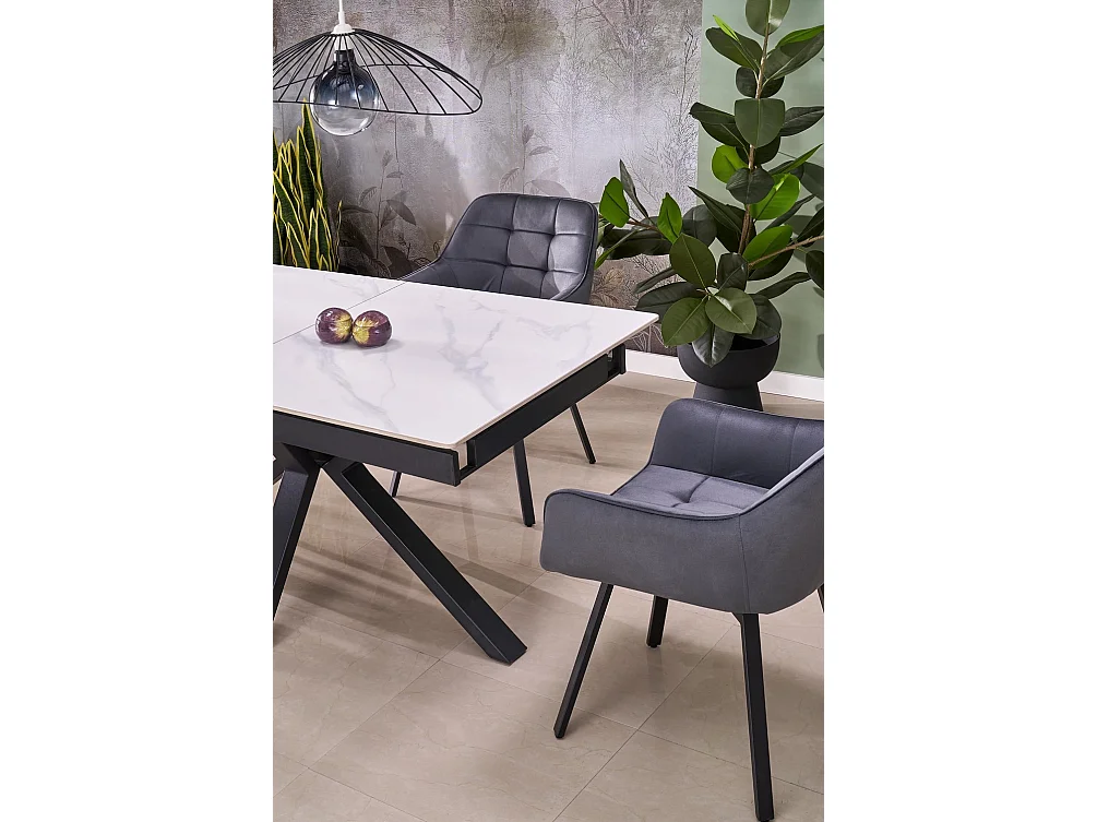 Table à manger Platan/Métal fritté/Extensible/Blanc Noir