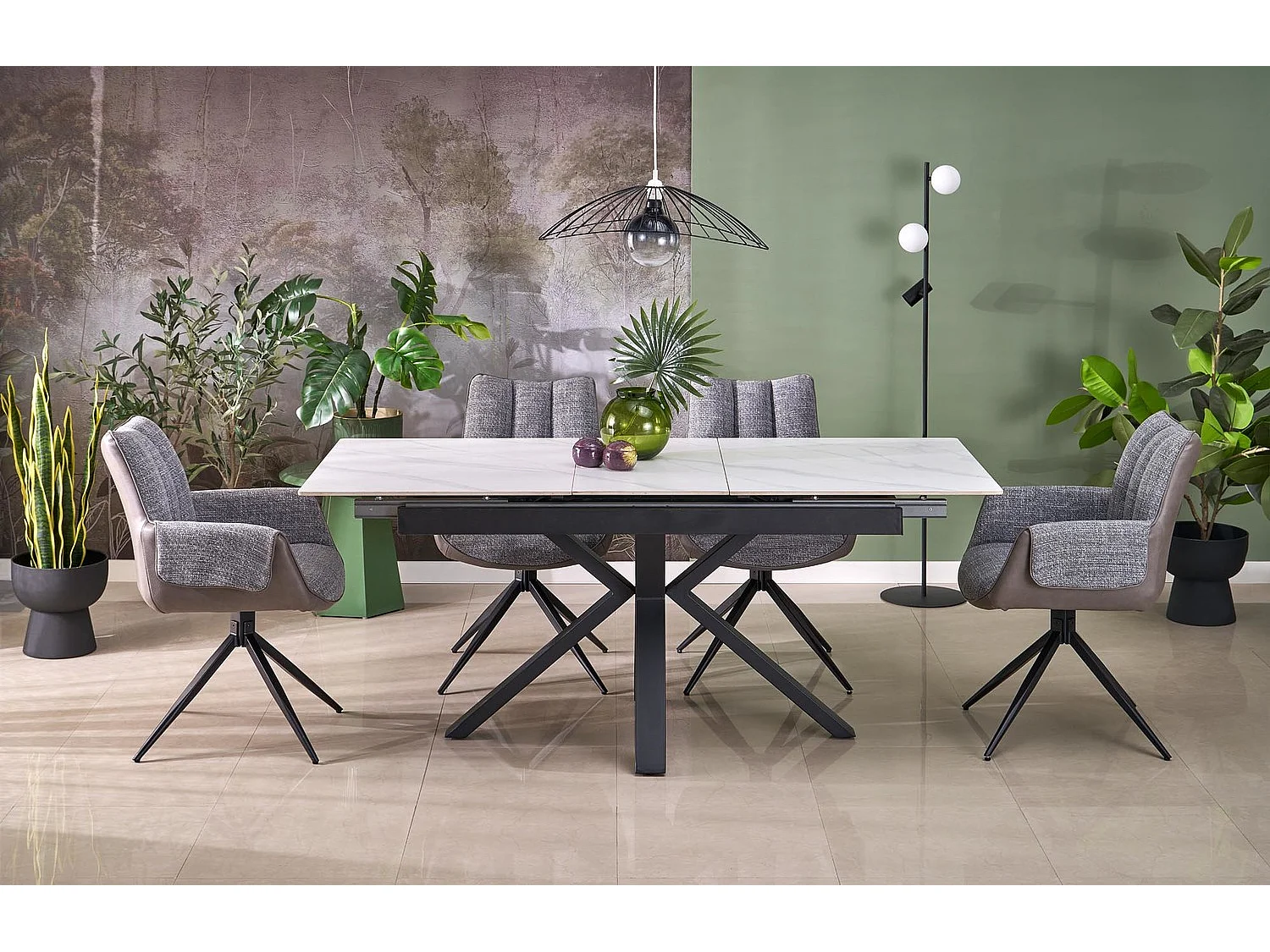 Table à manger Platan/Métal fritté/Extensible/Blanc Noir