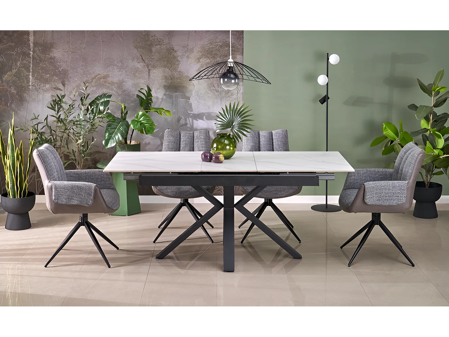 Table à manger Platan/Métal fritté/Extensible/Blanc Noir