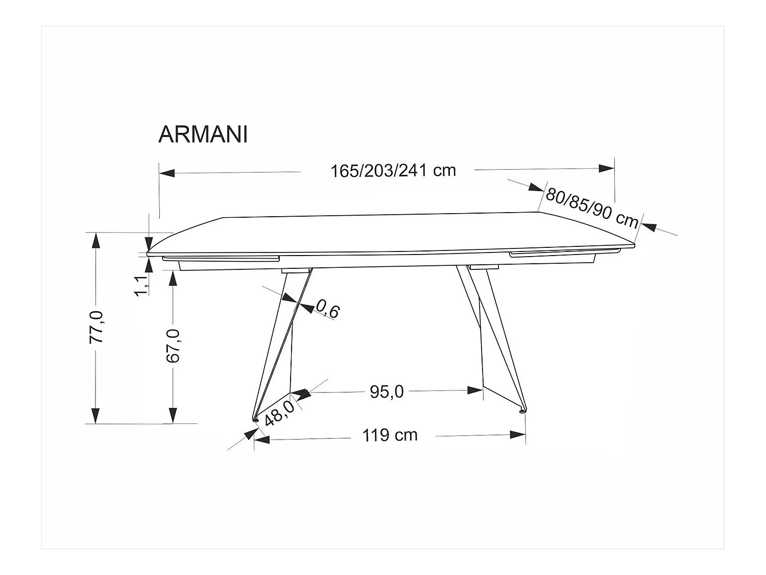 Tavolo da pranzo Armoni/metallo sinterizzato/allungabile/nero