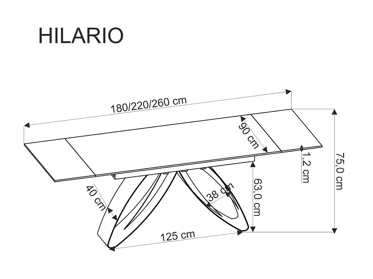 Tavolo da pranzo Hilario/Sinterizzato e metallo/Estensibile/Nero&Bianco