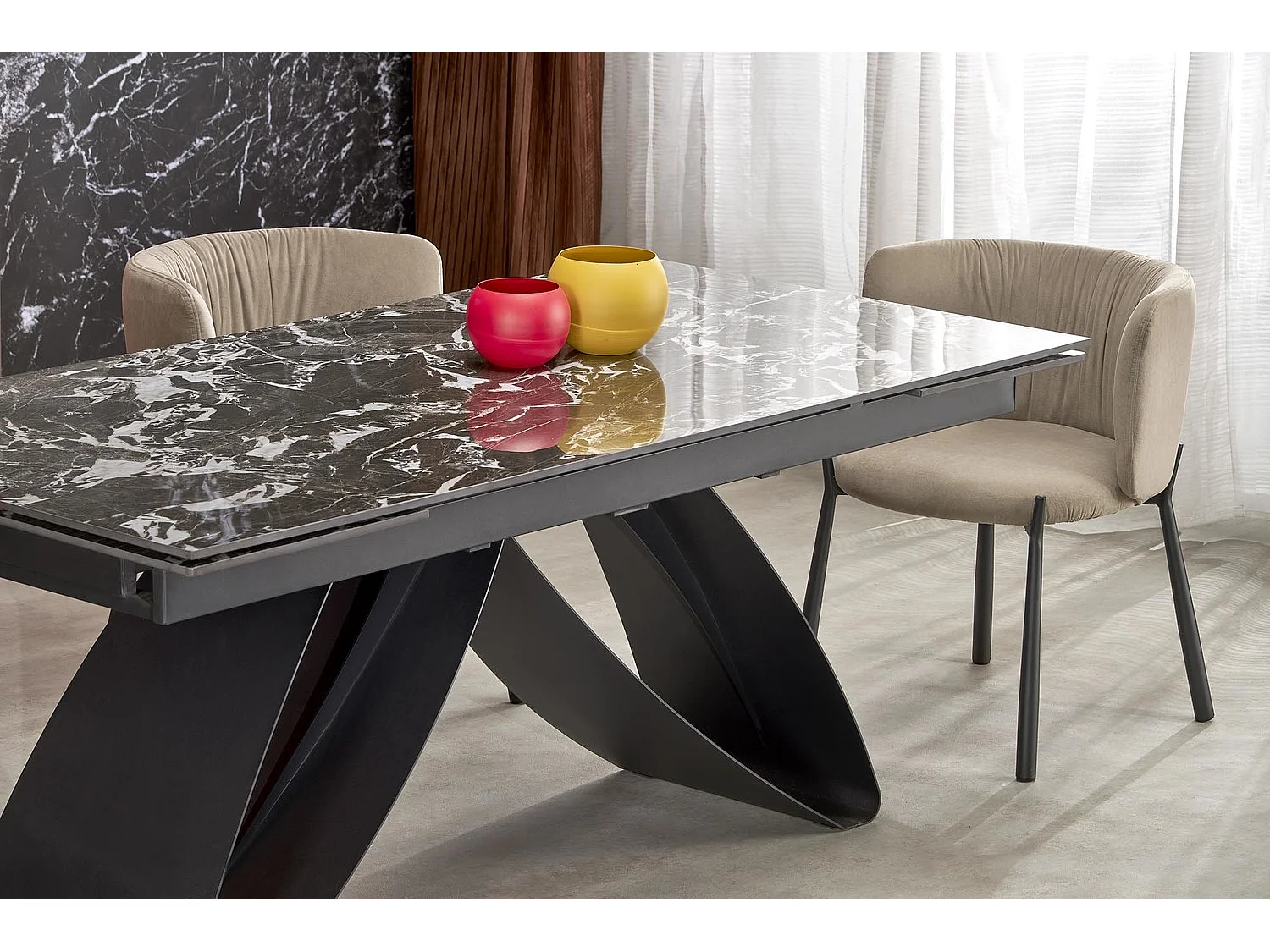 Table à manger Hilario/Fritté et métal/Extensible/Noir&Blanc