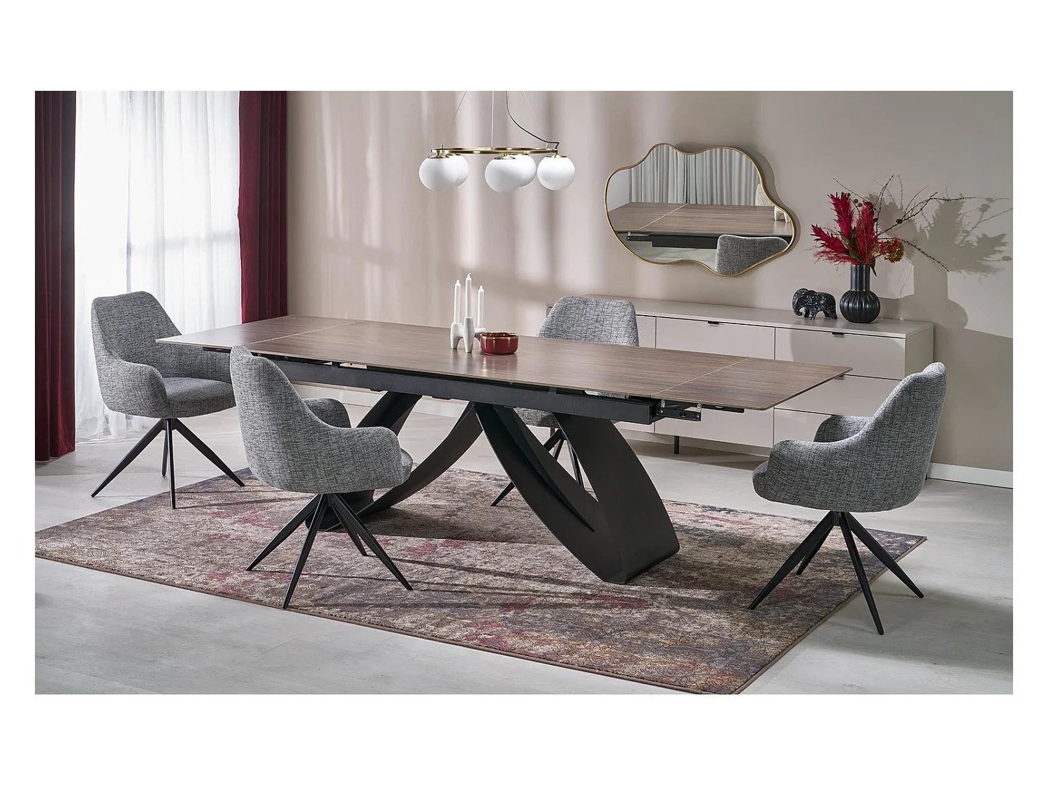 Tavolo da pranzo Hilario/Sinterizzato e metallo/Estensibile/Nero&Marrone