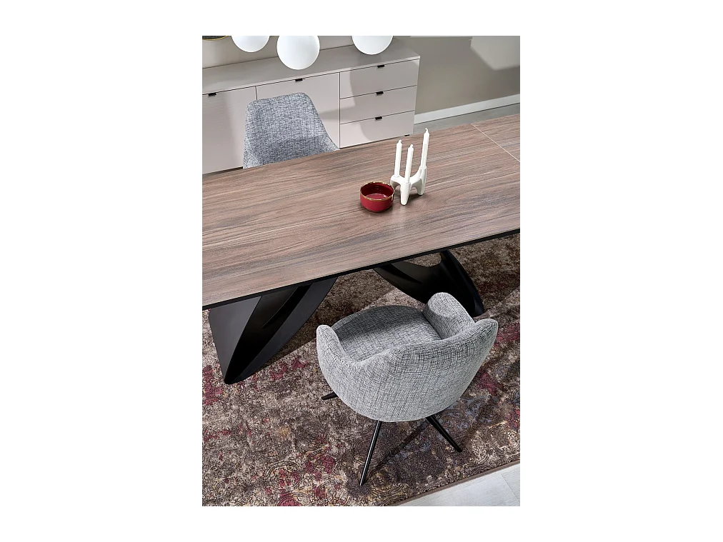 Tavolo da pranzo Hilario/Sinterizzato e metallo/Estensibile/Nero&Marrone