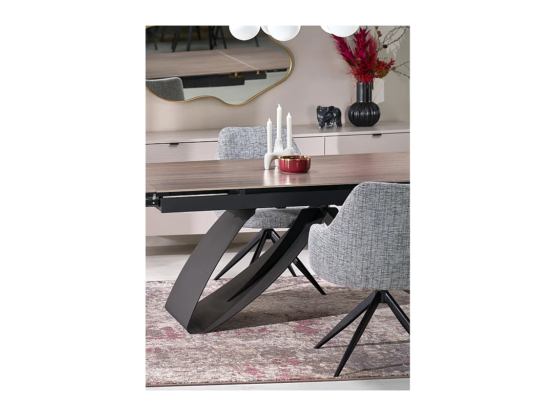 Tavolo da pranzo Hilario/Sinterizzato e metallo/Estensibile/Nero&Marrone