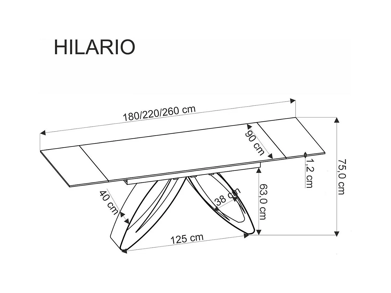 Tavolo da pranzo Hilario/Sinterizzato e metallo/Estensibile/Nero&Marrone