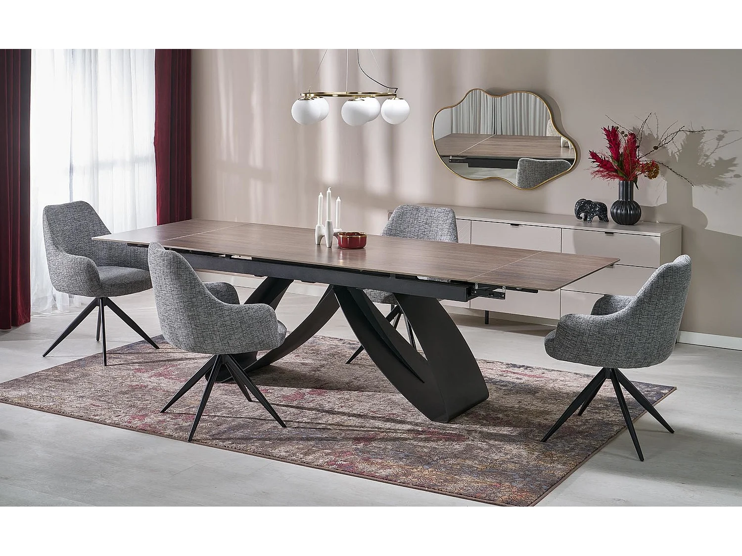 Table à manger Hilario/Fritté et métal/Extensible/Noir&Marron