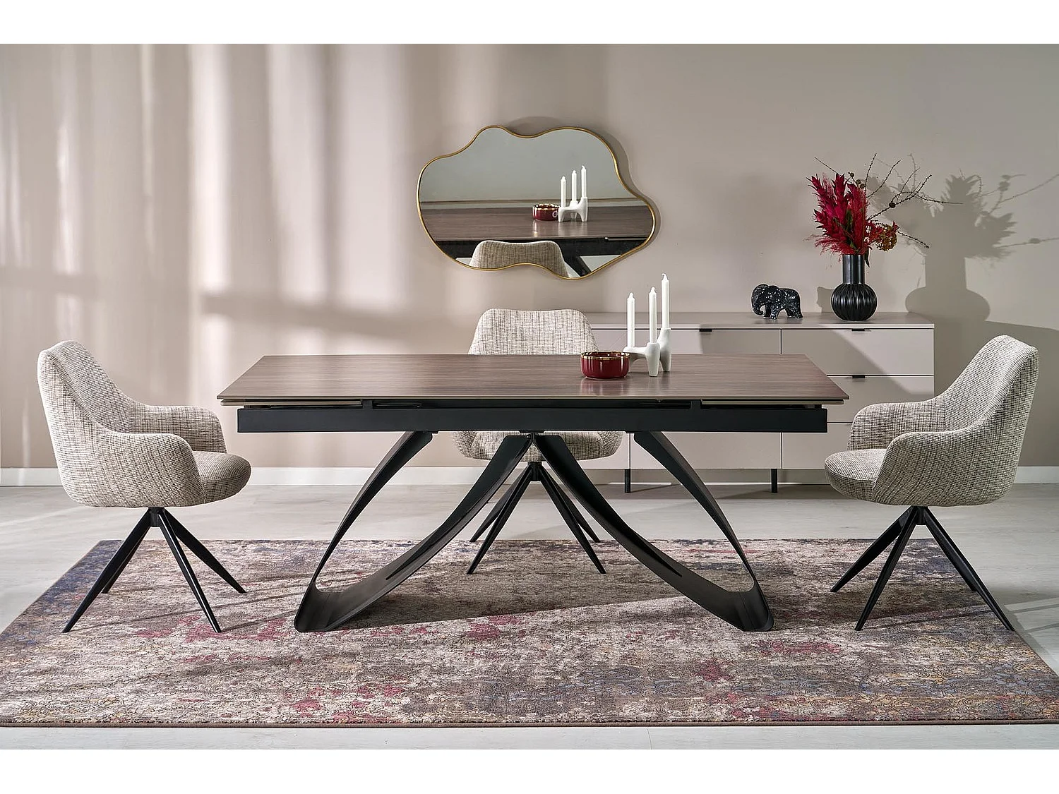 Table à manger Hilario/Fritté et métal/Extensible/Noir&Marron