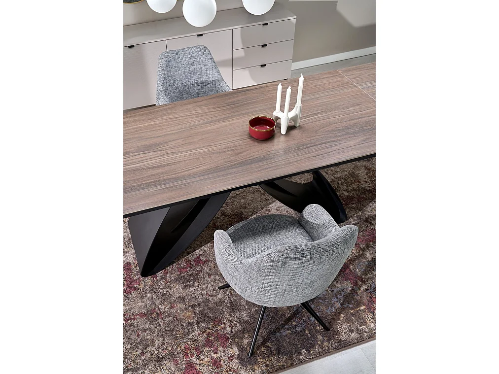 Table à manger Hilario/Fritté et métal/Extensible/Noir&Marron