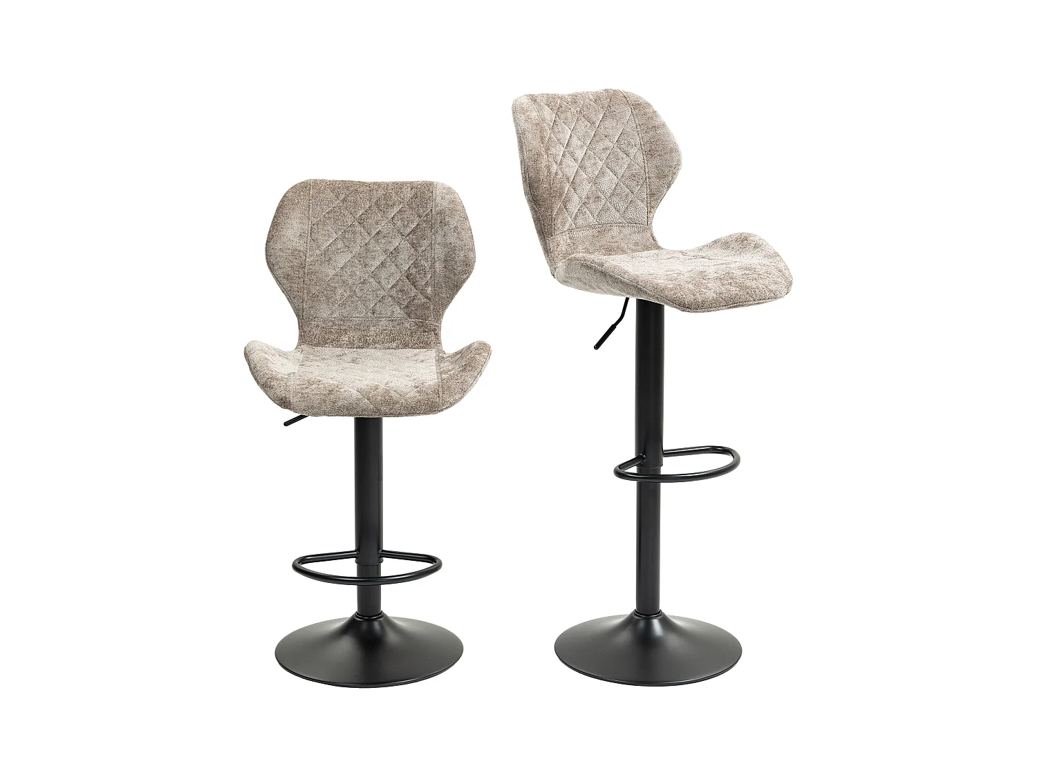 Barkruk set van 2, in hoogte verstelbaar en draaibaar, gestoffeerd met rugleuning, chenille-look, voetenbankje, bruin