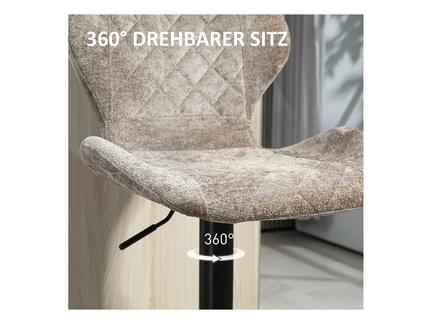 Barhocker 2er-Set, höhenverstellbar & drehbar, gepolstert mit Lehne, Chenille-Optik, Fußstütze, Braun