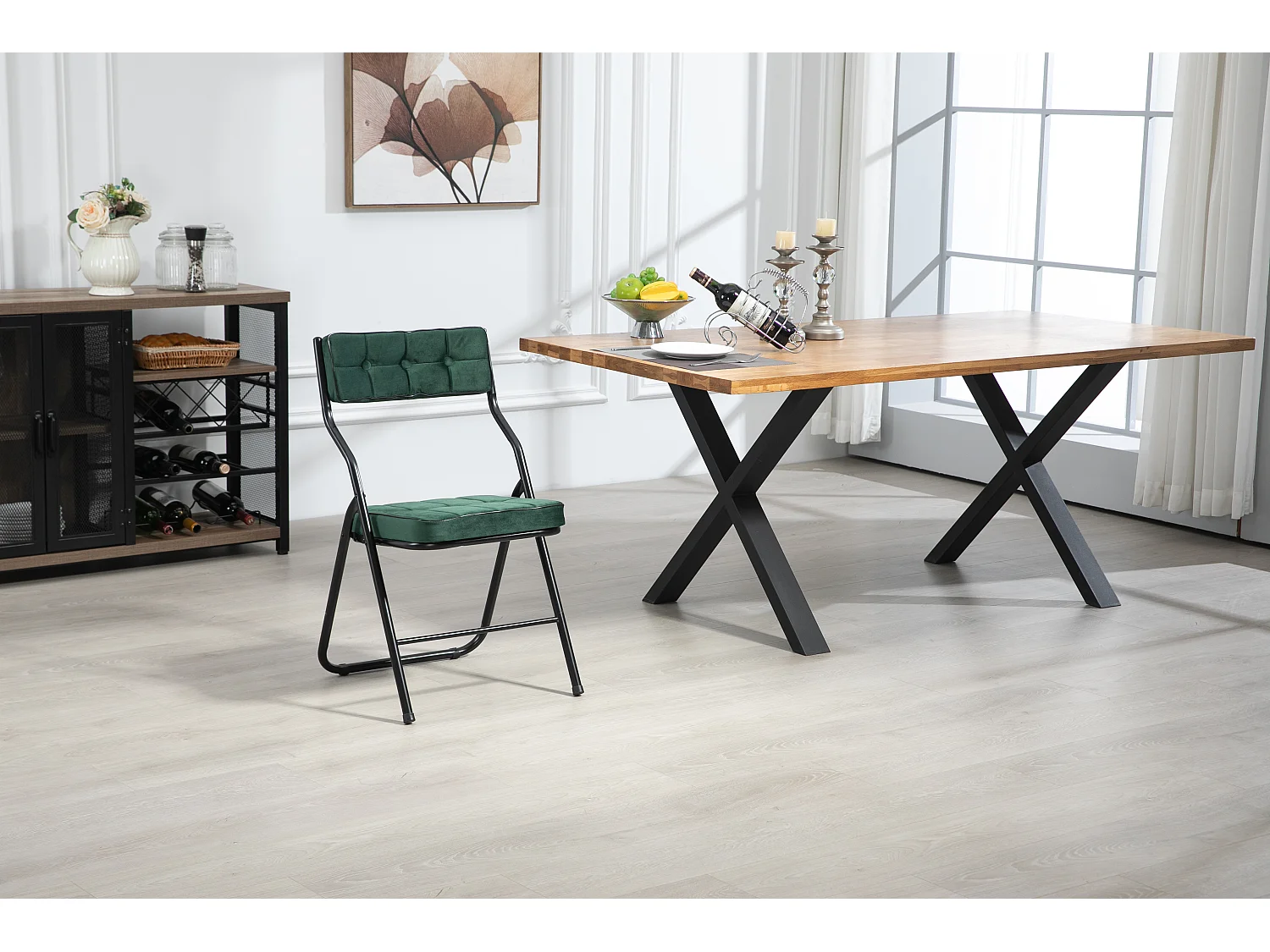 Opvouwbare stoelenset van 2, opvouwbare eetkamerstoelen met kussen, draagbaar, voor gasten, keuken en kantoor, groen