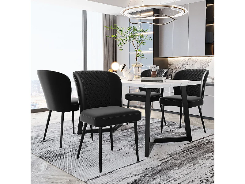 Esszimmerstuhl 4er-Set, Schwarz, Polsterstuhl Design mit Rückenlehne, Samt, Metallgestell