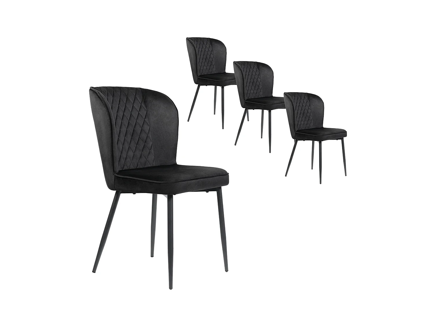 Ensemble de 4 chaises de salle à manger, noires, design de chaise rembourrée avec dossier, velours, structure en métal