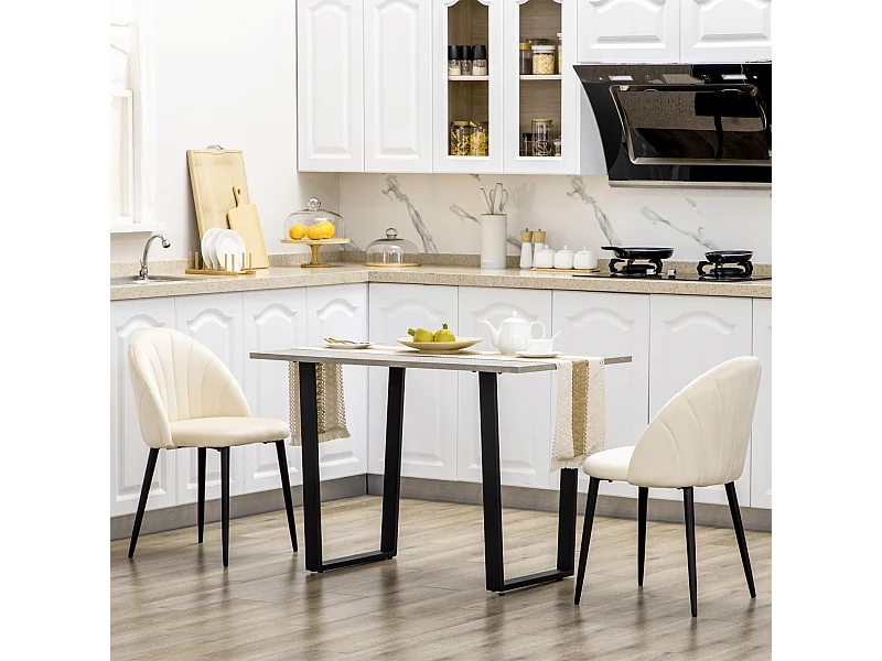 Esszimmerstühle 2er-Set, Komfortable Polsterstühle mit Rückenlehne in Samtoptik, Stahlbeinen, Creme