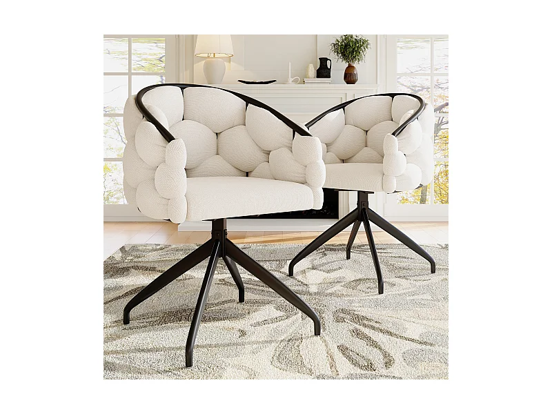 Sillas de comedor de terciopelo de lujo, juego de 2, silla giratoria, rotación de 360°, sillas de comedor con respaldo, beige