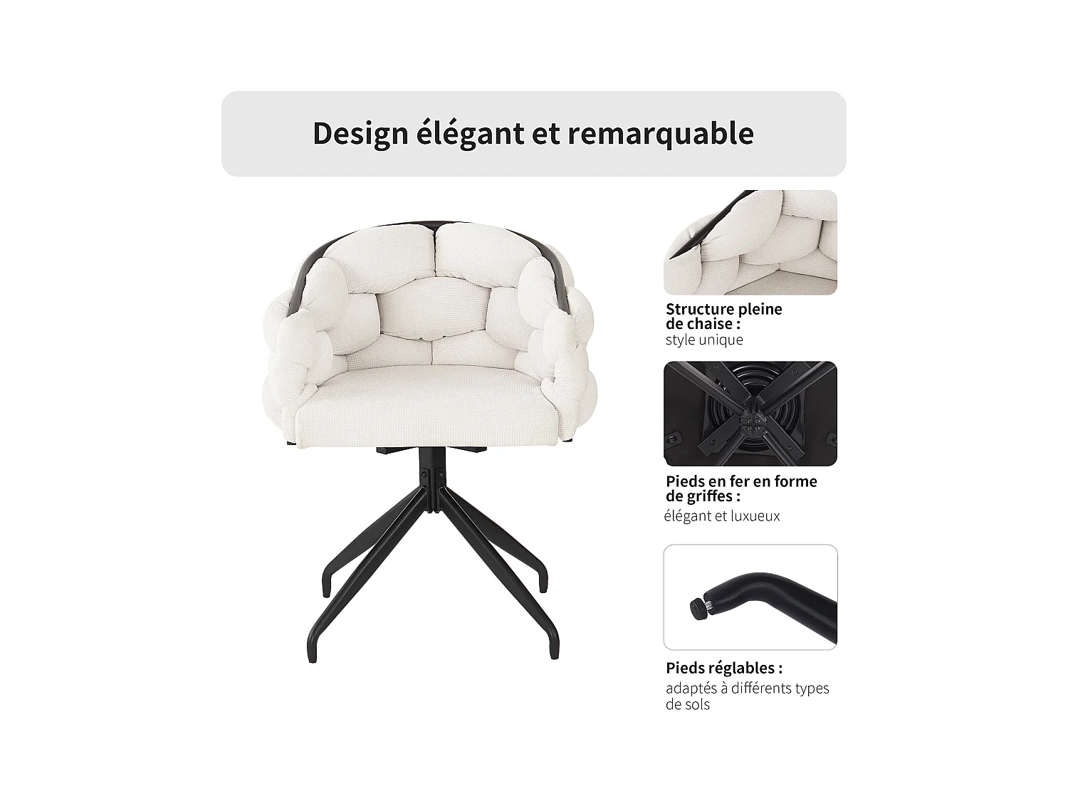 Luxe fluwelen eetkamerstoelen, set van 2, draaistoel, 360° draaibaar, eetkamerstoelen met rugleuning, beige