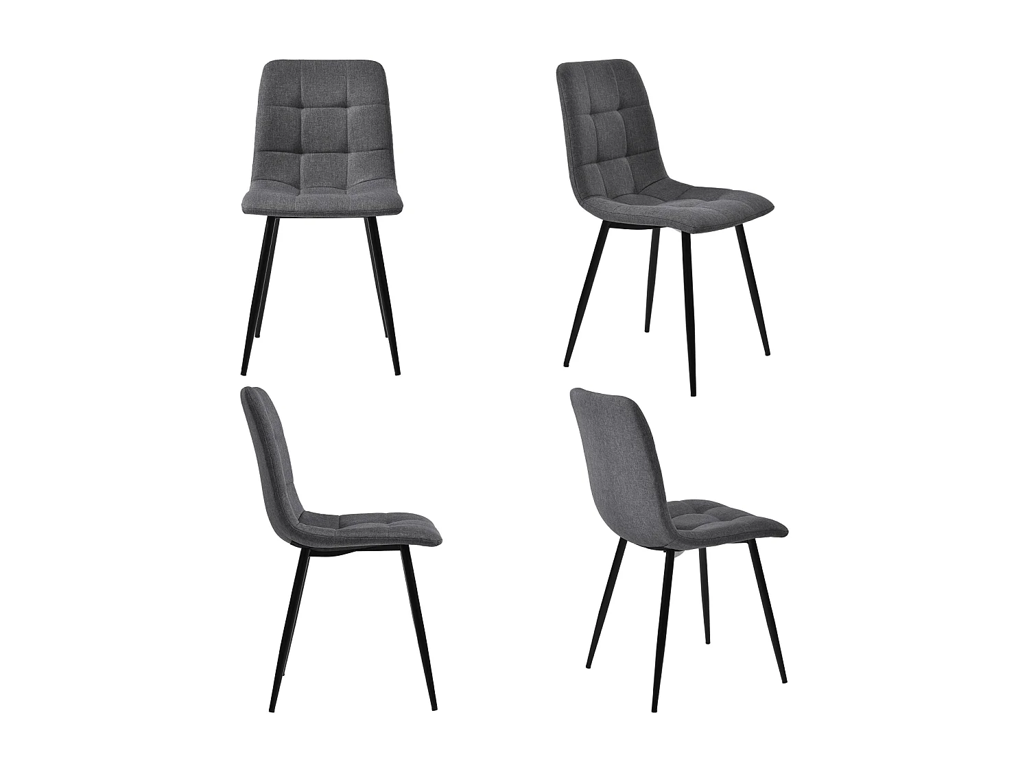 Conjunto de 4 cadeiras de jantar, cinza escuro, design de cadeira estofada com encosto, linho, estrutura de metal