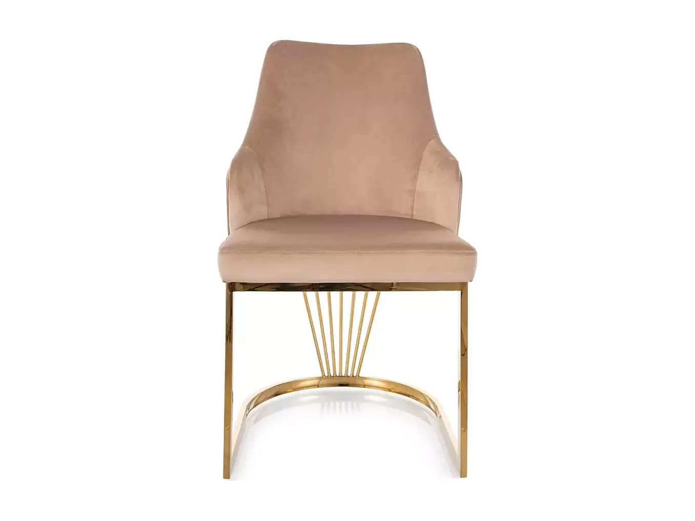 Sedia di design con rivestimento in tessuto vellutato beige e base FARIN oro