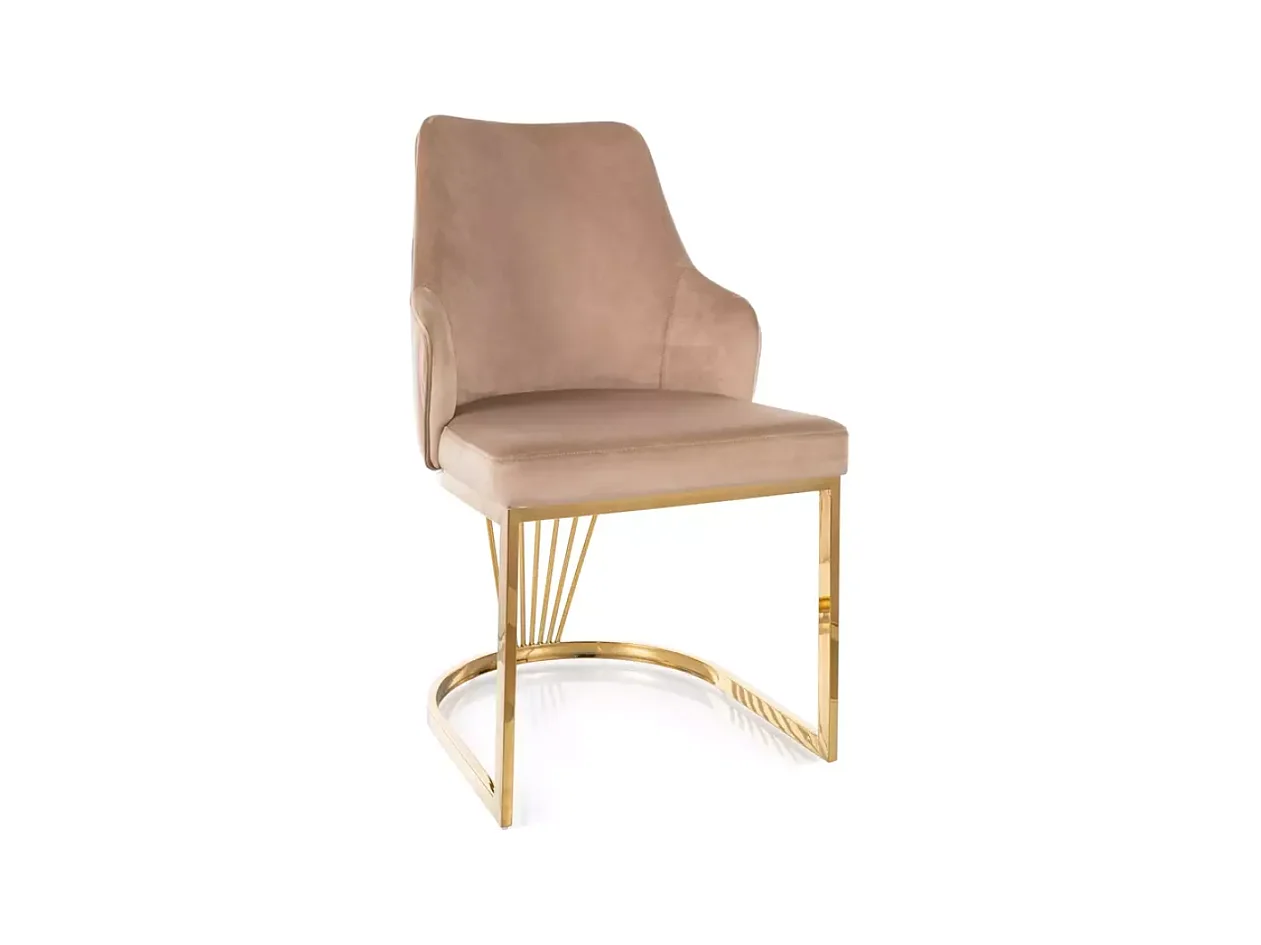 Chaise design avec revêtement en tissu velours beige et pied doré FARIN