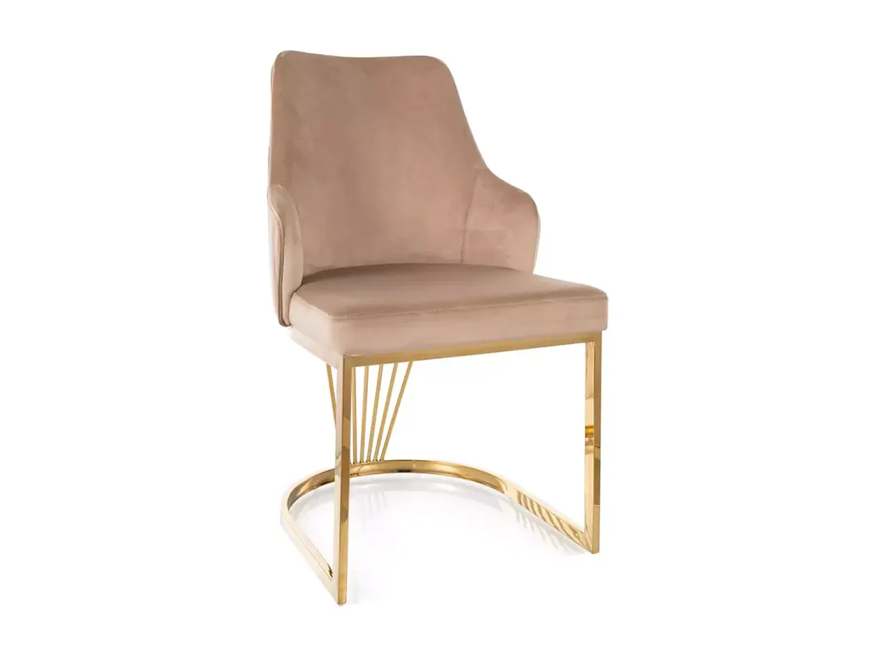 Chaise design avec revêtement en tissu velours beige et pied doré FARIN