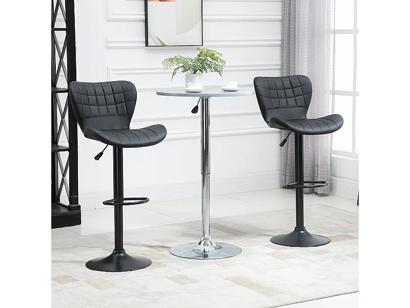 Barkruk set van 2, retro design, in hoogte verstelbaar, 360° draaibaar, zwart leer