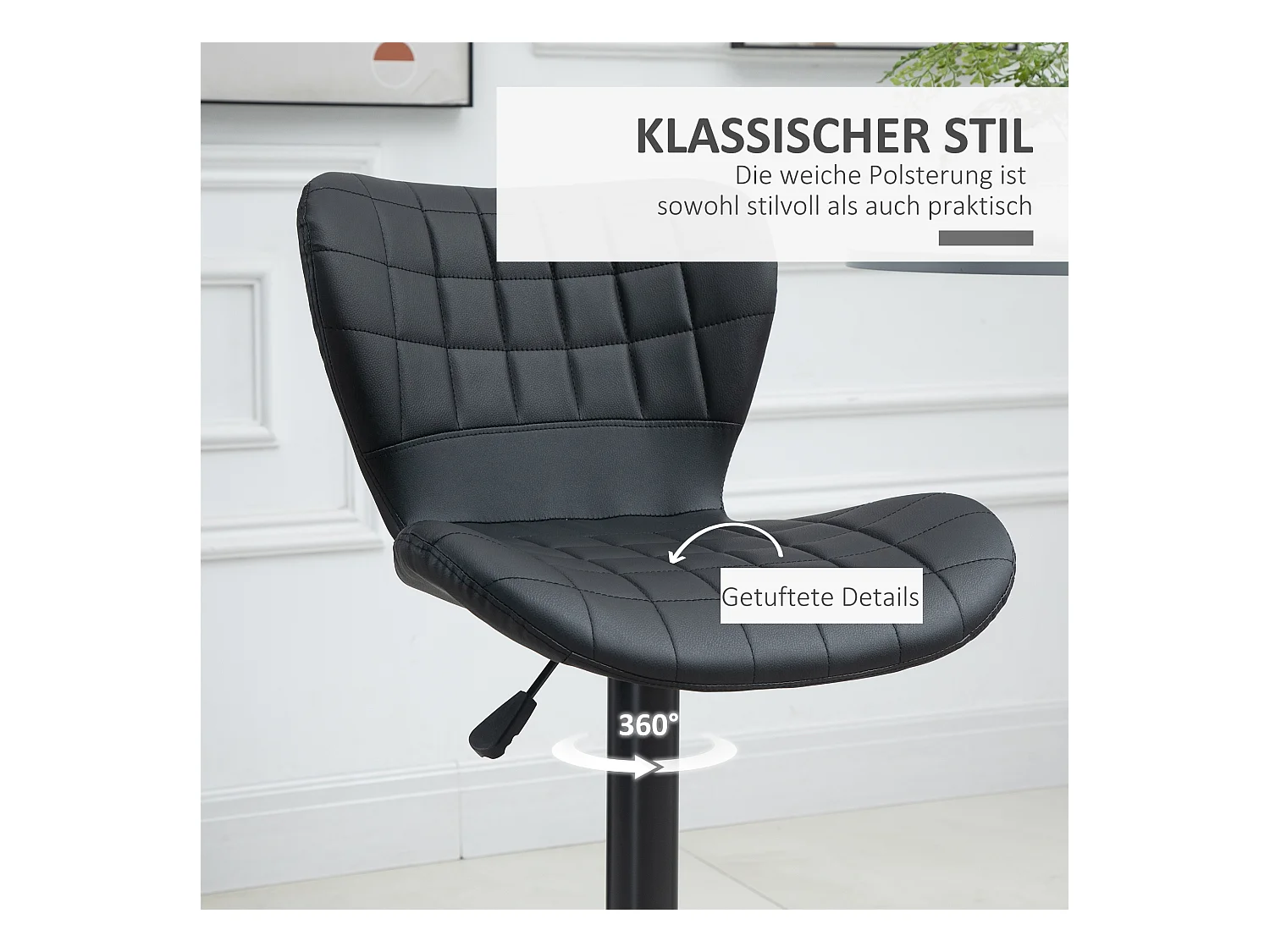 Set di 2 sgabelli da bar, design retrò, altezza regolabile, girevole a 360°, pelle nera