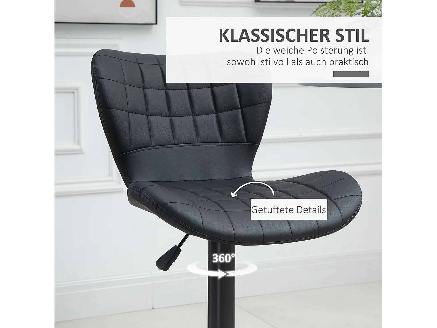 Barkruk set van 2, retro design, in hoogte verstelbaar, 360° draaibaar, zwart leer