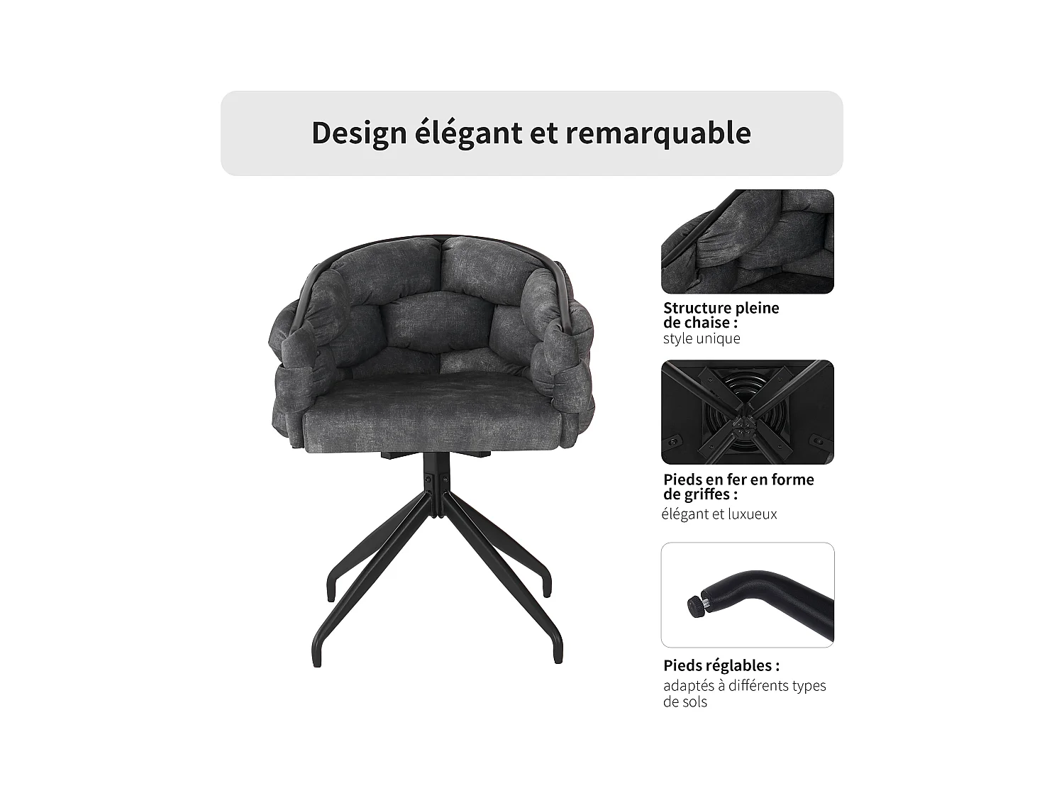 Luxe fluwelen eetkamerstoelen, set van 2, draaistoel, 360° draaibaar, eetkamerstoelen met rugleuning, grijs