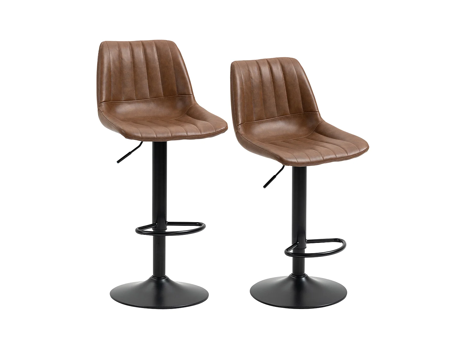 Barhocker 2er-Set, Höhenverstellbare Tresenhocker, Kunstleder, Bistrohocker mit Fußring, Stahl, Braun