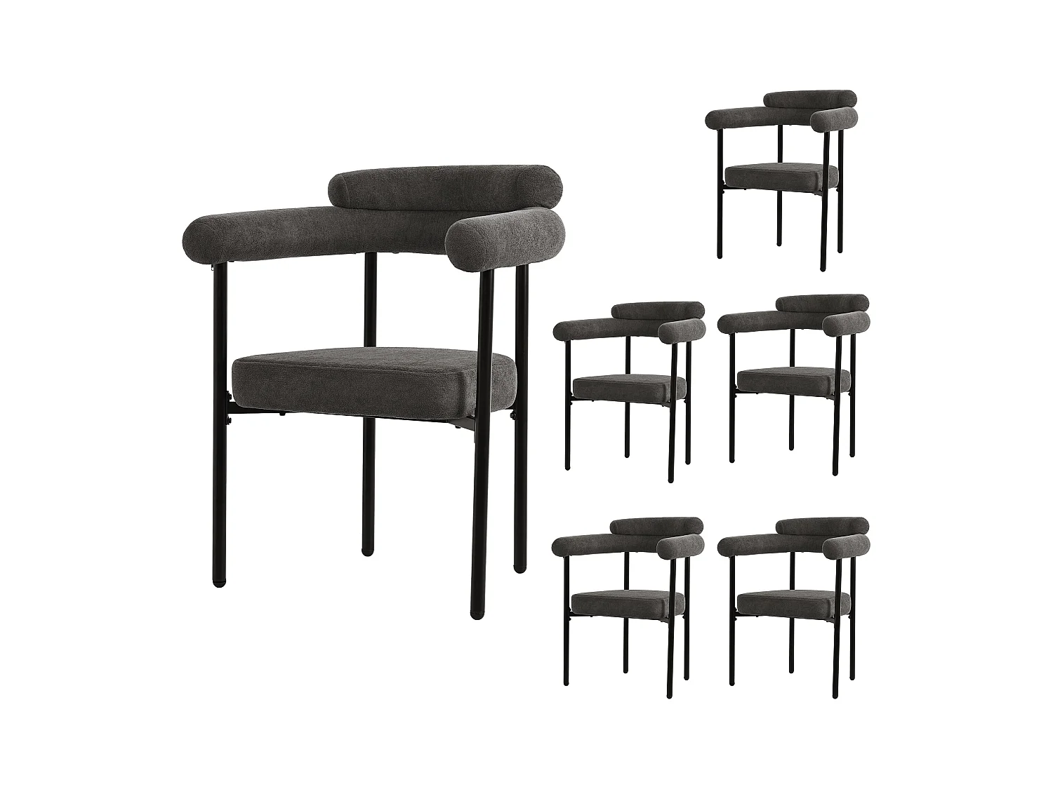 Esszimmerstühle 6er-Set, moderne Wildlederoptik-Esszimerstühle, dunkelgrau, bequeme Ringsitze