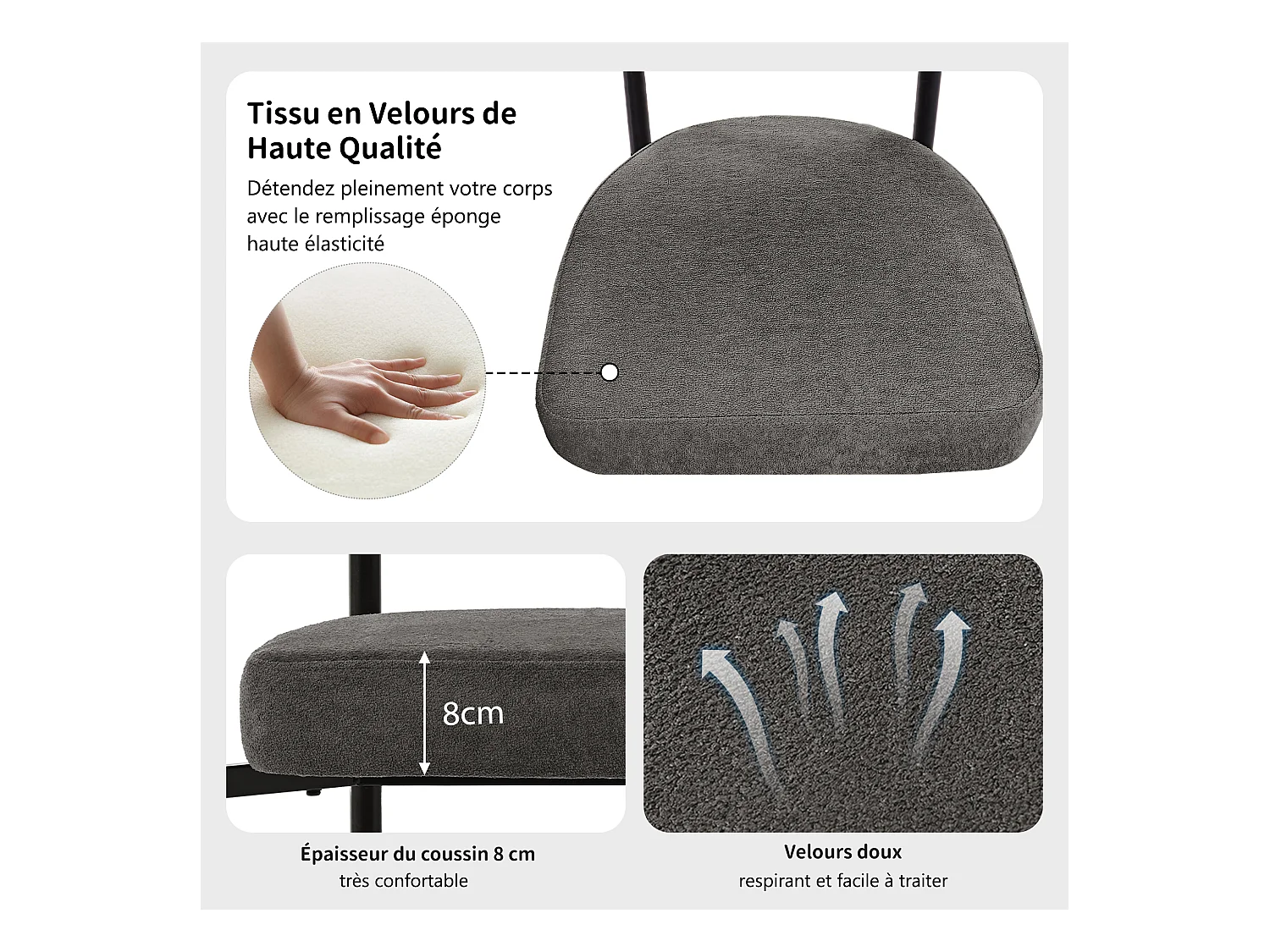 Esszimmerstühle 6er-Set, moderne Wildlederoptik-Esszimerstühle, dunkelgrau, bequeme Ringsitze